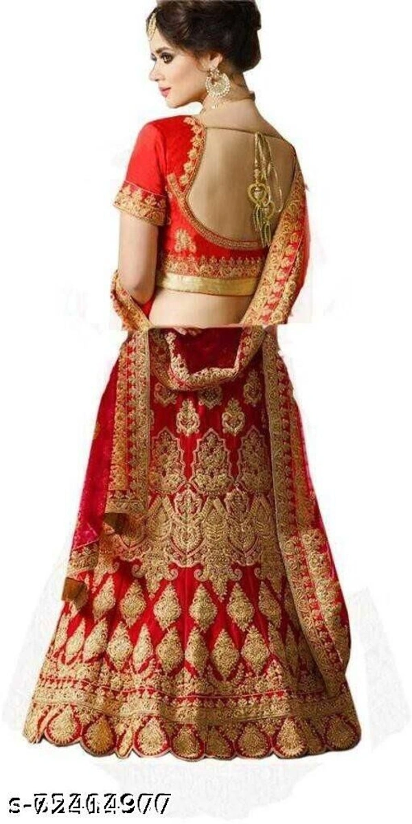 Embroidery Work Navy Blue Colour Lehenga Choli - Red , Free size