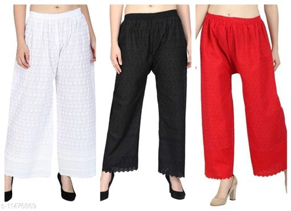 Stylish & Comfortable Chicken Plazzoo For Women Flared Design Classic look Comfortable Cotton Material  - White Black Red, 28
