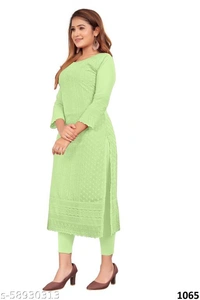 KAYRAAH FASHION 1061 Pink Fox Georgette Lukhnavi Embroidery Worked Kurti for Women - Palegreen, M 