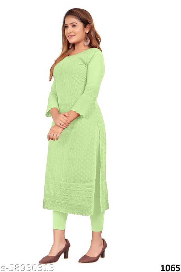 KAYRAAH FASHION 1061 Pink Fox Georgette Lukhnavi Embroidery Worked Kurti for Women - Palegreen, M 