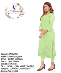 KAYRAAH FASHION 1061 Pink Fox Georgette Lukhnavi Embroidery Worked Kurti for Women - Palegreen, M 