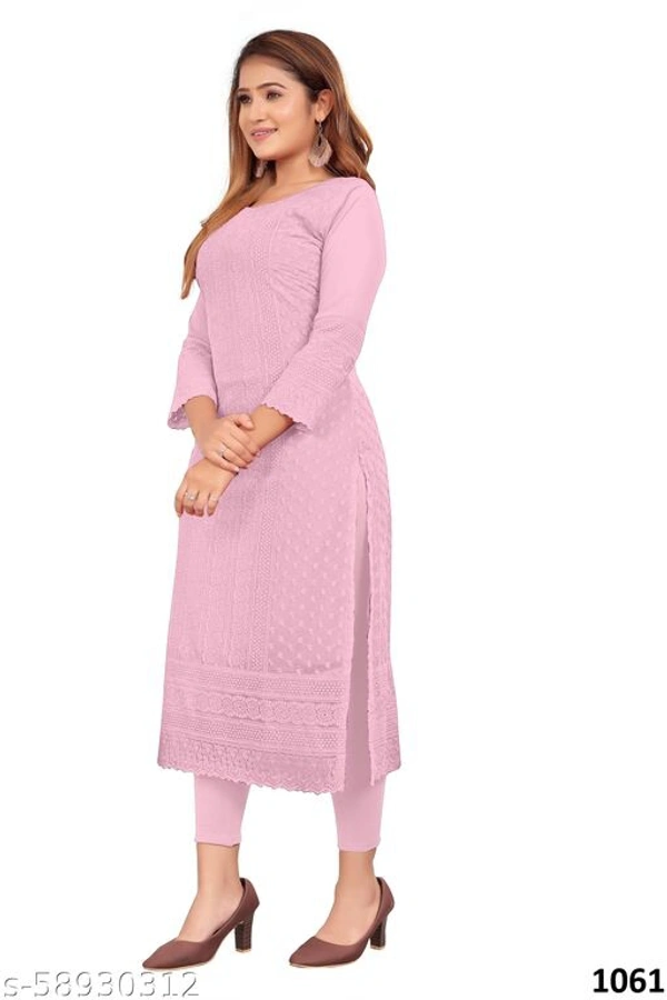 KAYRAAH FASHION 1061 Pink Fox Georgette Lukhnavi Embroidery Worked Kurti for Women - Palepink , M 