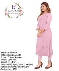 KAYRAAH FASHION 1061 Pink Fox Georgette Lukhnavi Embroidery Worked Kurti for Women - Palepink , M 