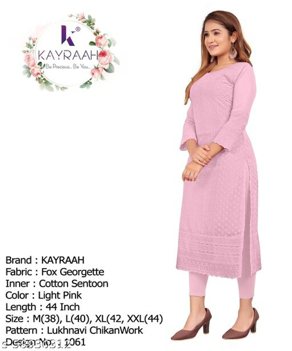 KAYRAAH FASHION 1061 Pink Fox Georgette Lukhnavi Embroidery Worked Kurti for Women - Palepink , M 