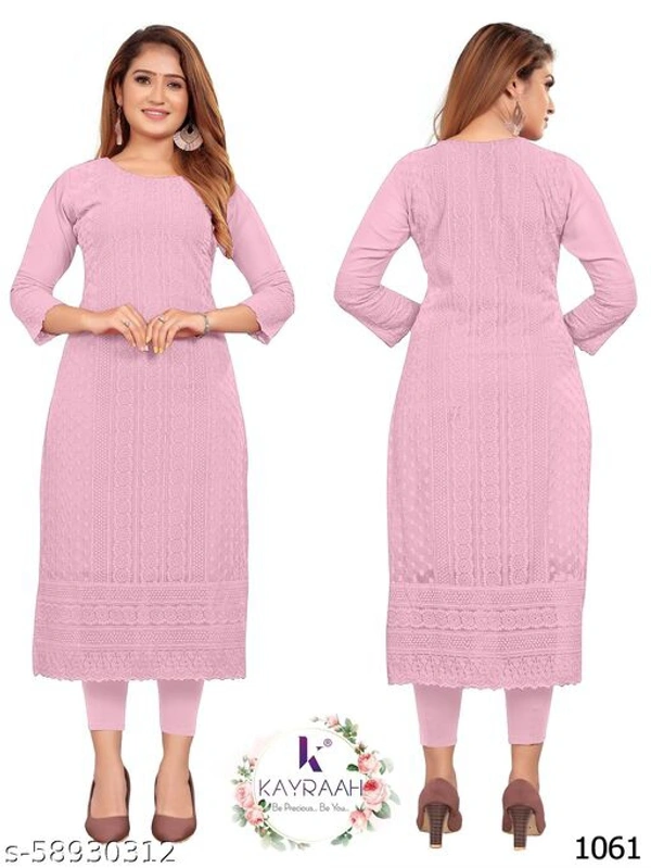 KAYRAAH FASHION 1061 Pink Fox Georgette Lukhnavi Embroidery Worked Kurti for Women - Palepink , XL 