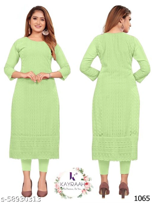 KAYRAAH FASHION 1061 Pink Fox Georgette Lukhnavi Embroidery Worked Kurti for Women - Palegreen, XXL 
