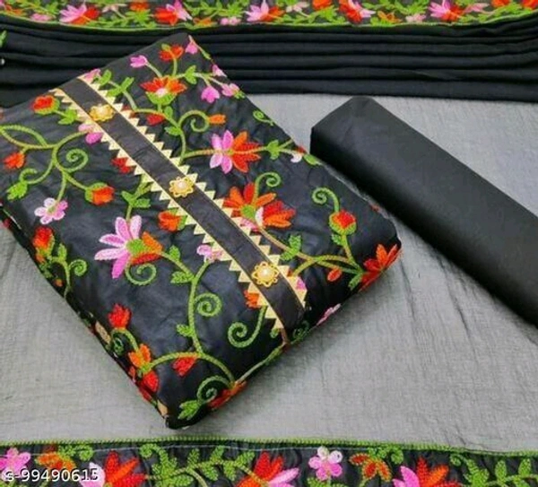 Beautifull and cotton fabric suit with embroidary work - Un Stitched, Black