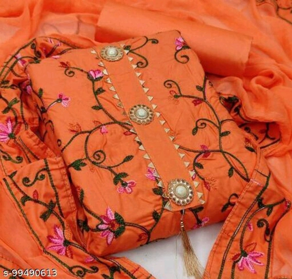 Beautifull and cotton fabric suit with embroidary work - Un Stitched, Orenge