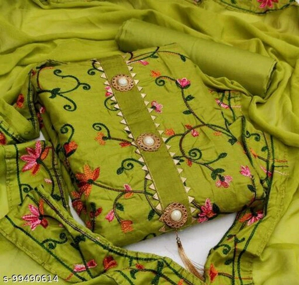 Beautifull and cotton fabric suit with embroidary work - Un Stitched, Lime