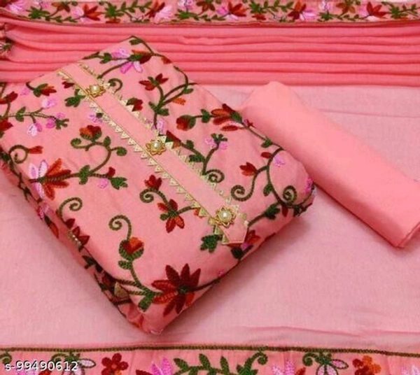 Beautifull and cotton fabric suit with embroidary work - Un Stitched, Coral