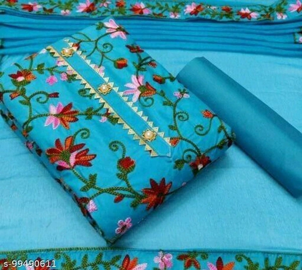Beautifull and cotton fabric suit with embroidary work - Un Stitched, Sky Blue