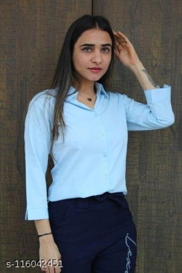 IA Fashions  Women's Slim Fit Solid Cotton Casual/Formal Shirts for Women Office Wear (SkyBlue) - Sky Blue, M