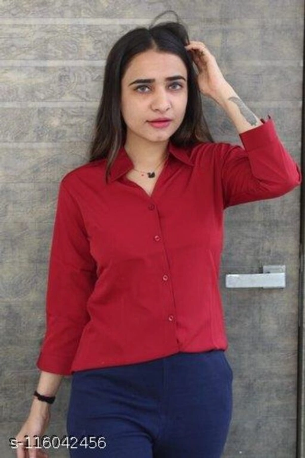 IA Fashions  Women's Slim Fit Solid Cotton Casual/Formal Shirts for Women Office Wear (SkyBlue) - maroon, L