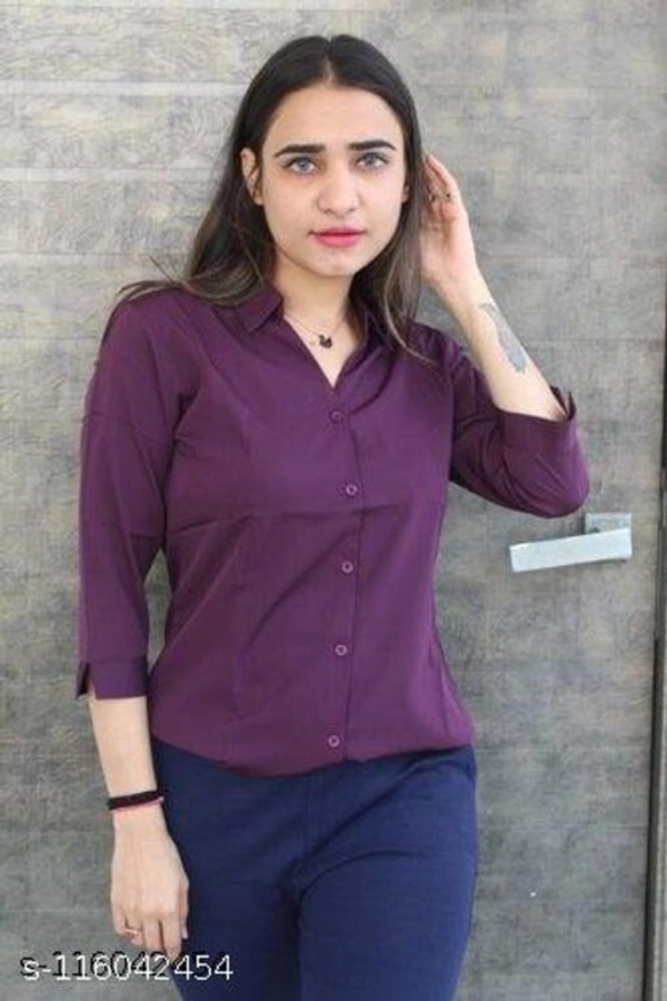 IA Fashions  Women's Slim Fit Solid Cotton Casual/Formal Shirts for Women Office Wear (SkyBlue) - Plum, XL
