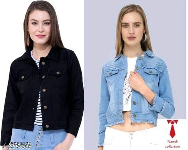 TREANDING FASHIONBLE SOLID WOMEN JACKET& COMBO - Black Sky Blue , S