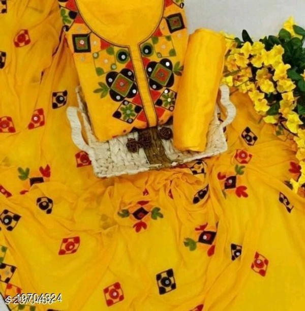 Elegant Dress Materials - Yellow , Un Stitched