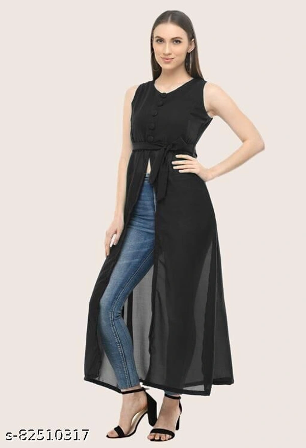 Madhav Fashion World Black Georgette Front Slit Kurtis - Black, XL 
