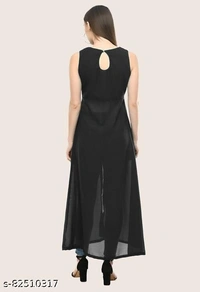 Madhav Fashion World Black Georgette Front Slit Kurtis - Black, XL 