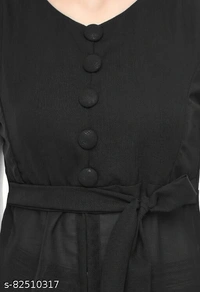 Madhav Fashion World Black Georgette Front Slit Kurtis - Black, XL 