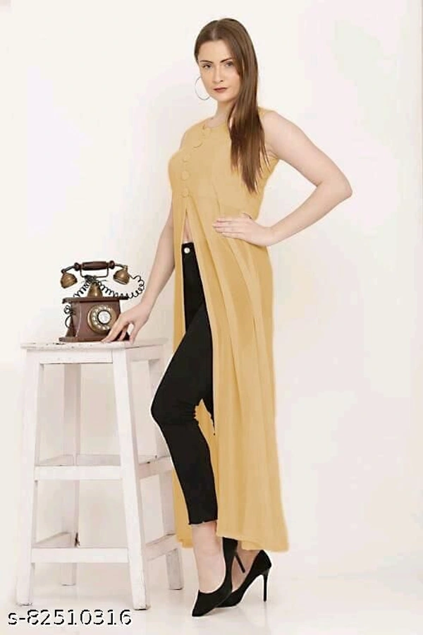 Madhav Fashion World Black Georgette Front Slit Kurtis - Amber , S