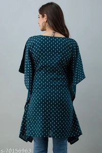 Stylish Rayon Printed Navy Blue women Kaftan Top - Nevy Blue , S