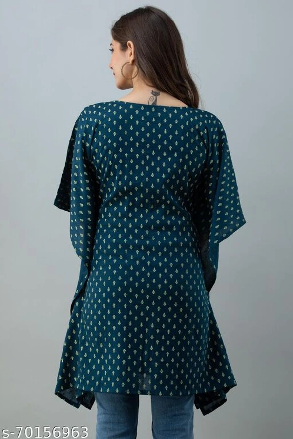 Stylish Rayon Printed Navy Blue women Kaftan Top - Nevy Blue , S
