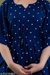 Stylish Rayon Printed Navy Blue women Kaftan Top - Nevy Blue , M 