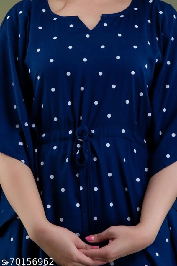 Stylish Rayon Printed Navy Blue women Kaftan Top - Nevy Blue , M 