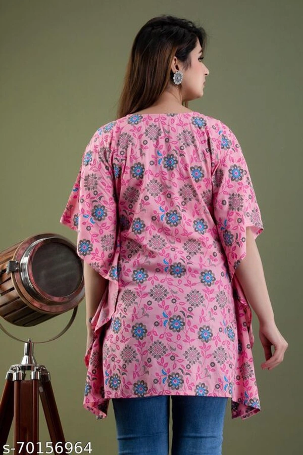 Stylish Rayon Printed Navy Blue women Kaftan Top - pink , M 