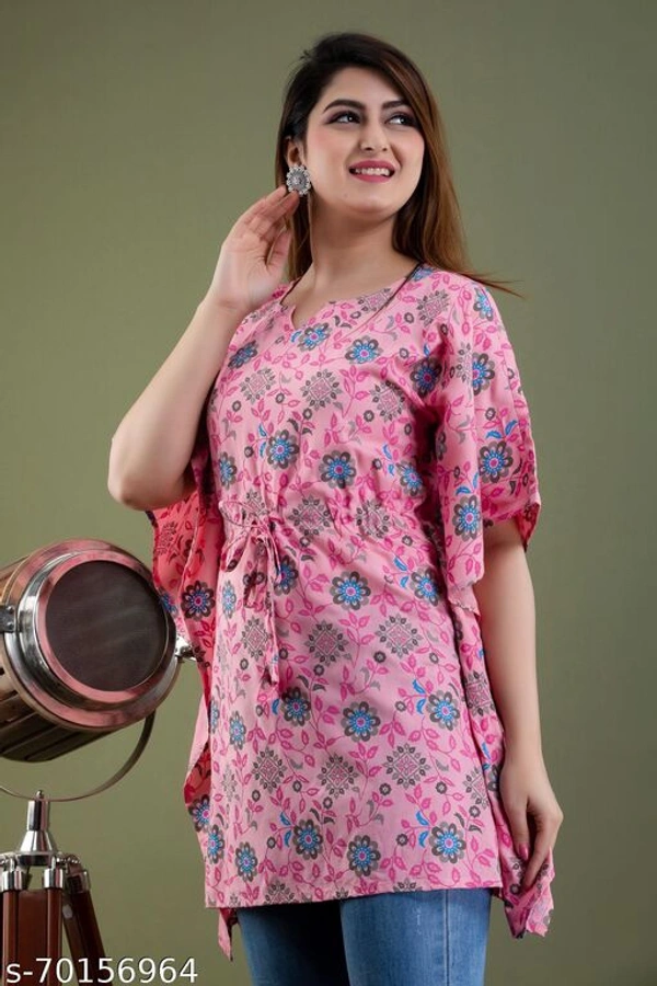 Stylish Rayon Printed Navy Blue women Kaftan Top - pink , M 