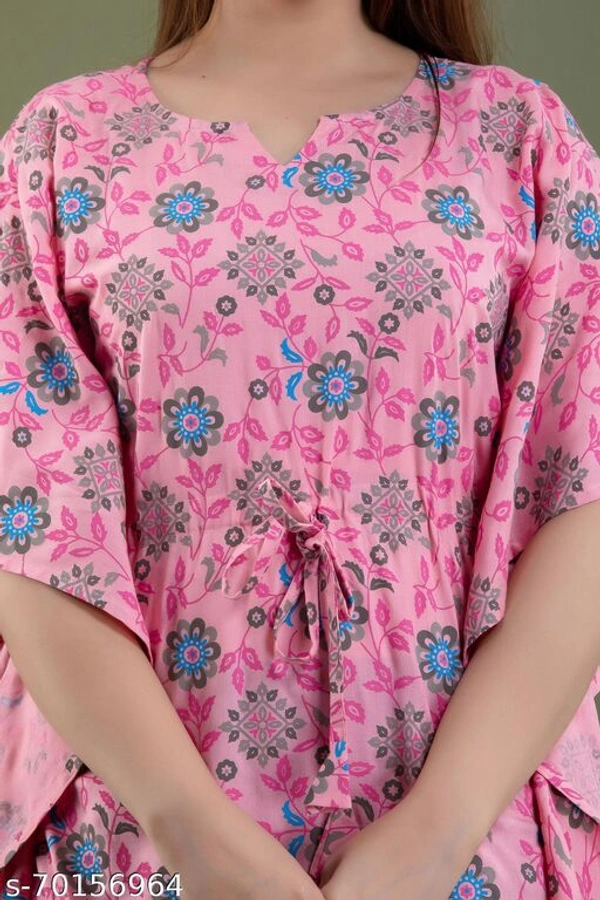 Stylish Rayon Printed Navy Blue women Kaftan Top - pink , M 