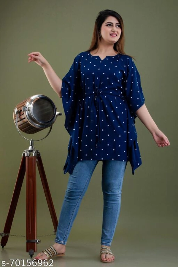Stylish Rayon Printed Navy Blue women Kaftan Top - Blue, L 