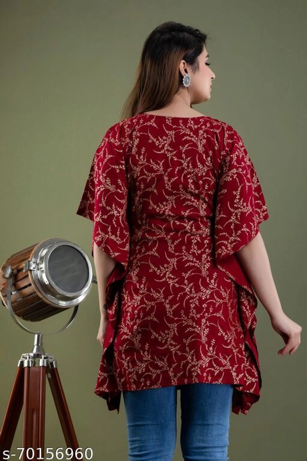 Stylish Rayon Printed Navy Blue women Kaftan Top - Maroon , L 