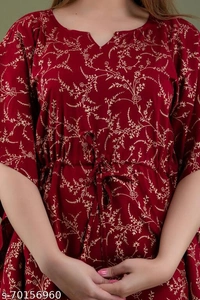 Stylish Rayon Printed Navy Blue women Kaftan Top - Maroon , L 