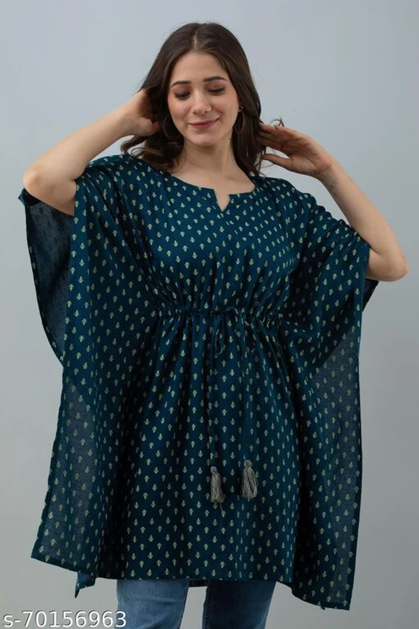 Stylish Rayon Printed Navy Blue women Kaftan Top - Nevy Blue , L 