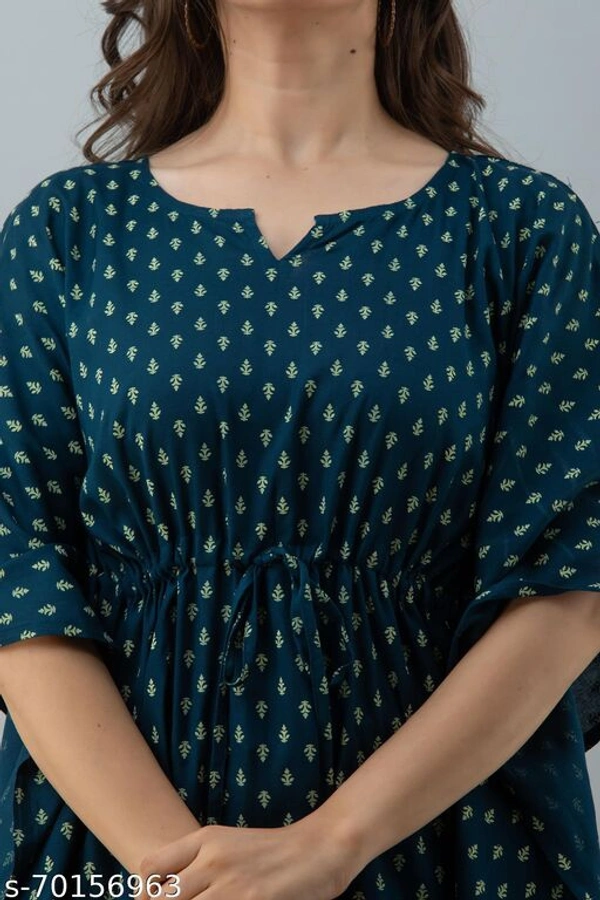 Stylish Rayon Printed Navy Blue women Kaftan Top - Nevy Blue , L 