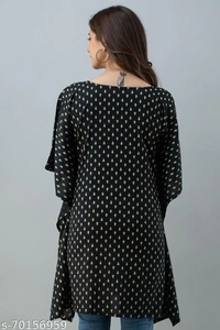 Stylish Rayon Printed Navy Blue women Kaftan Top - black , L 