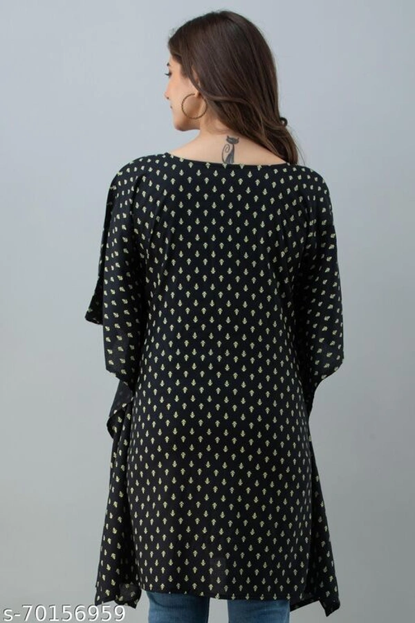 Stylish Rayon Printed Navy Blue women Kaftan Top - black , L 