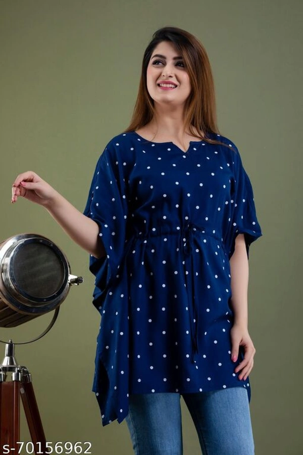 Stylish Rayon Printed Navy Blue women Kaftan Top - Blue, XXL 