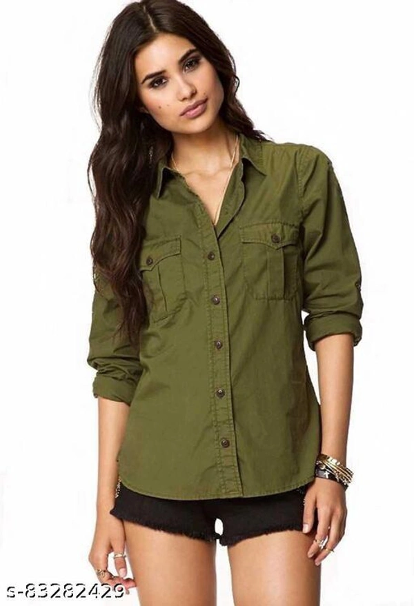 Trendy Women's Regular Fit Solid Spread Collar Casual Shirt  - Forestgreen, XL