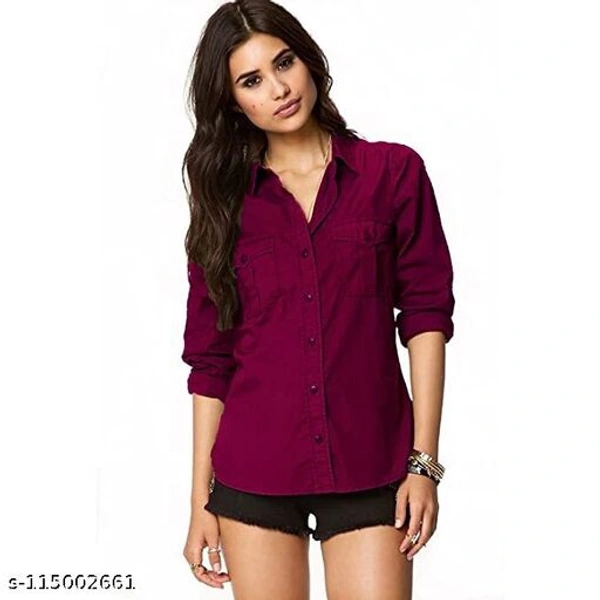 Trendy Women's Regular Fit Solid Spread Collar Casual Shirt  - Plum, S