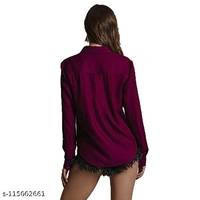Trendy Women's Regular Fit Solid Spread Collar Casual Shirt  - Plum, L
