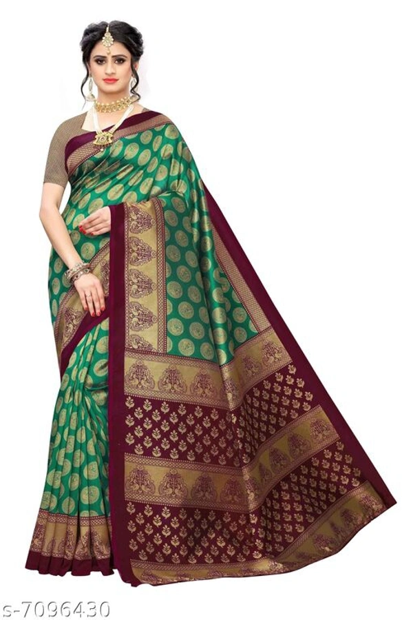 Attractive Art Silk Saree - Mehndi Colour , Free size