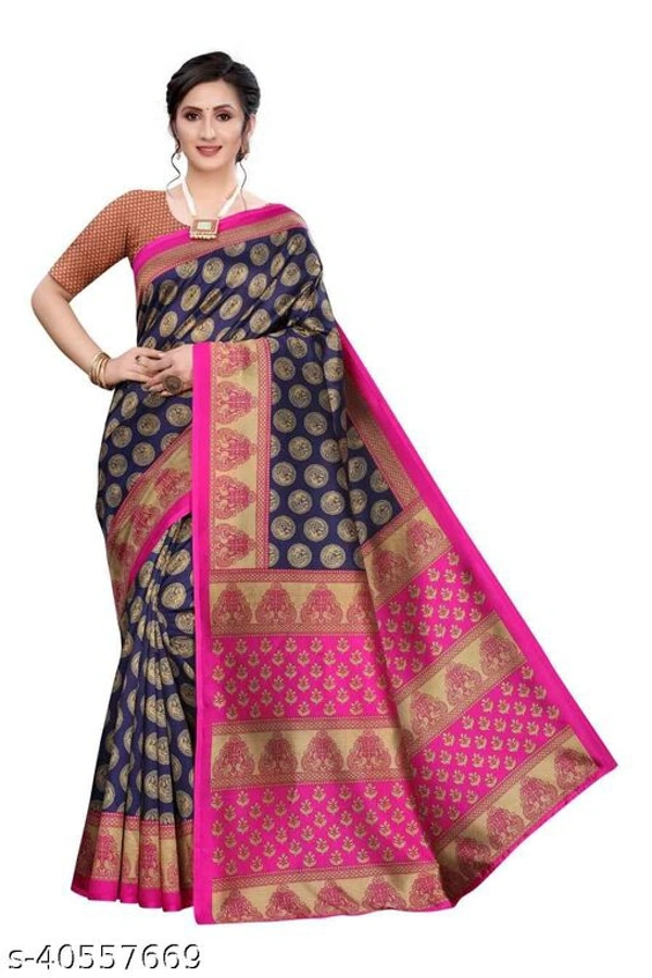 Attractive Art Silk Saree - Nevy Blue , Free size