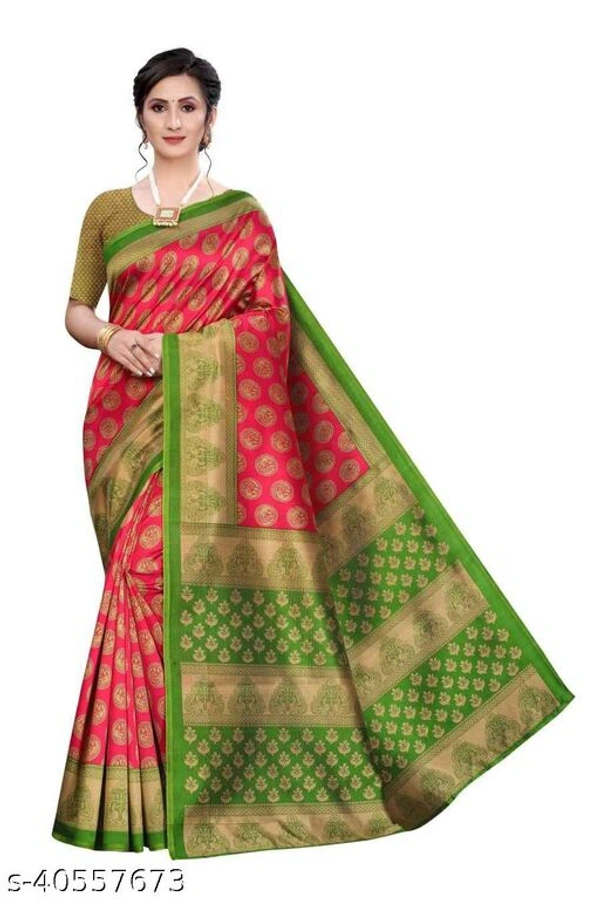 Attractive Art Silk Saree - pink , Free size