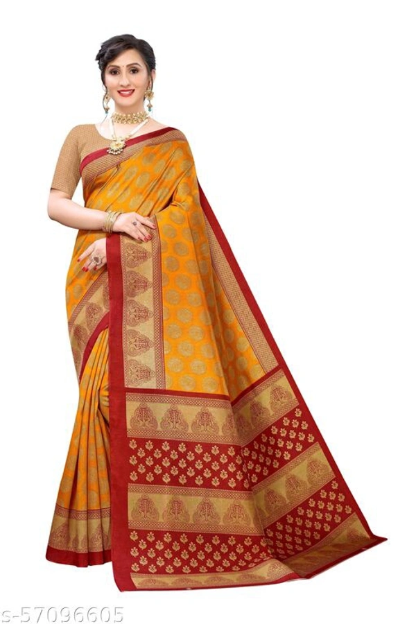 Attractive Art Silk Saree - Goldenrod , Free size