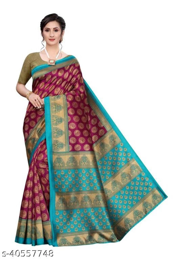 Attractive Art Silk Saree - plum , Free size