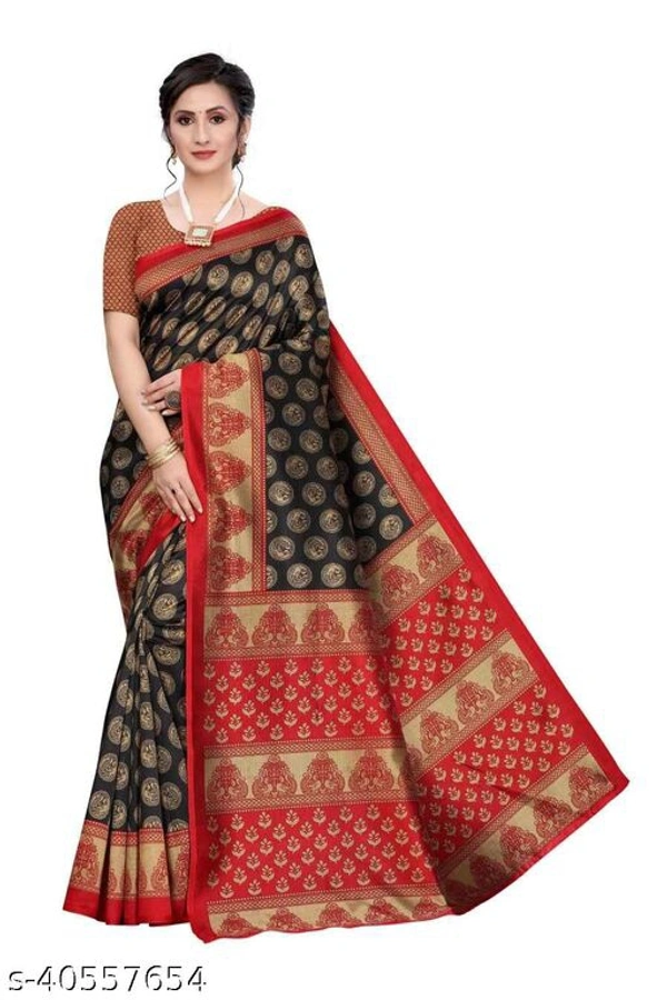Attractive Art Silk Saree - black , Free size