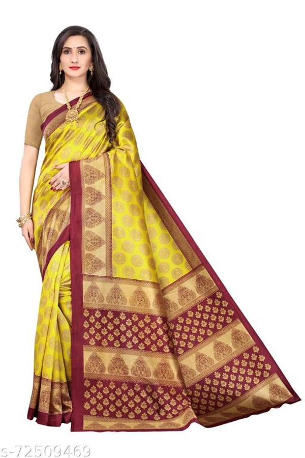 Attractive Art Silk Saree - yellow , Free size