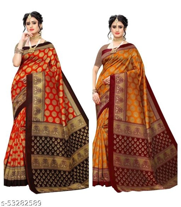 Attractive Art Silk Saree - Red Orange , Free size 